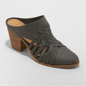 Backless Woven Heeled Mules